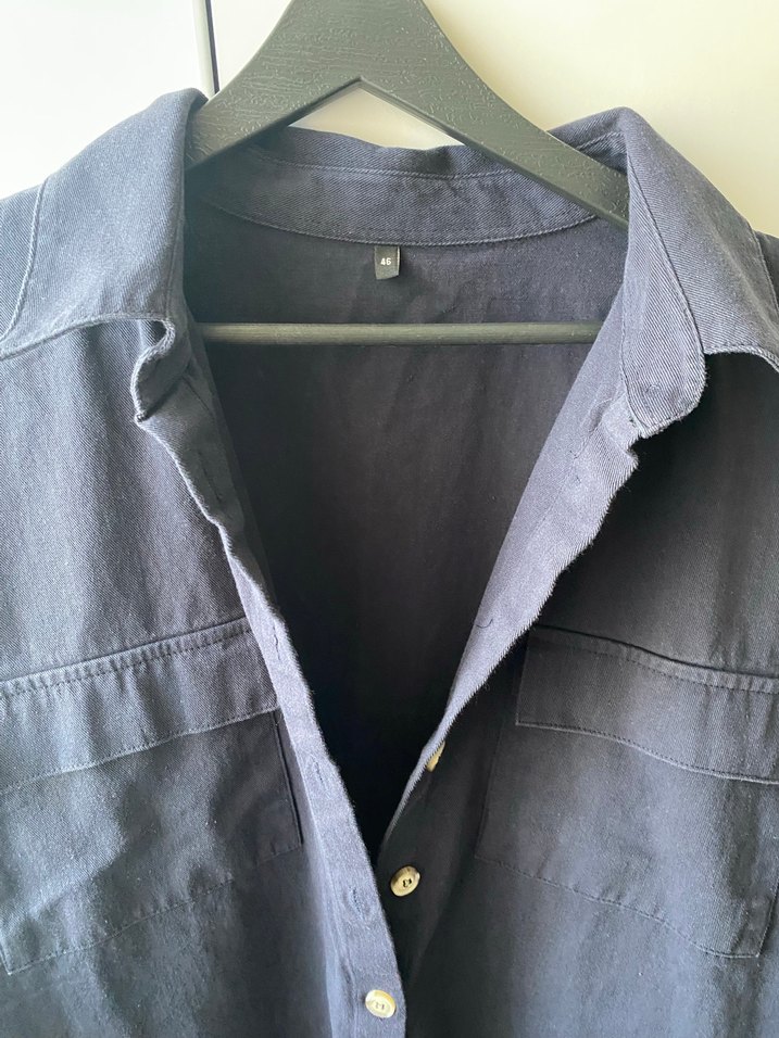 Lacivert Düğmeli Keten Elbise - Görsel 2