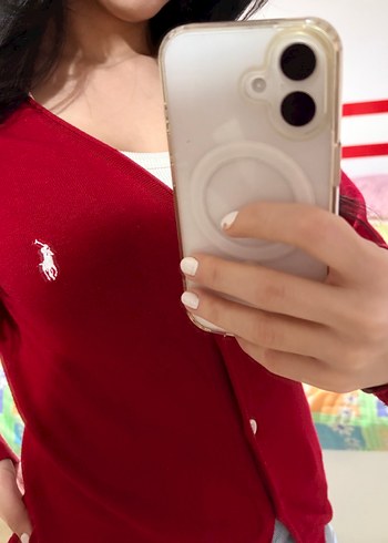 V Yaka Kırmızı Kadın Hırka - Görsel 2