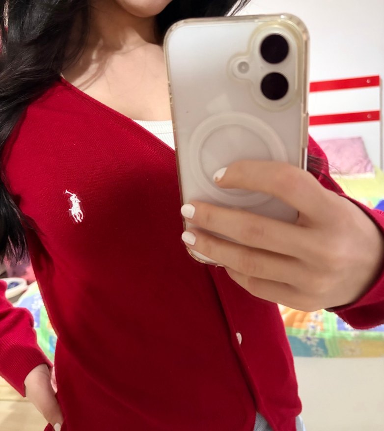 V Yaka Kırmızı Kadın Hırka - Görsel 2