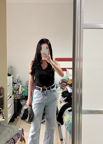 Kadın Siyah Batik Desenli Rahat Kesim Jean - Görsel 2