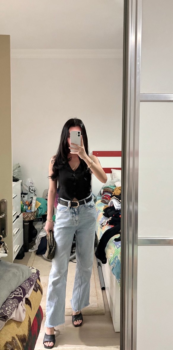 Kadın Siyah Batik Desenli Rahat Kesim Jean - Görsel 2