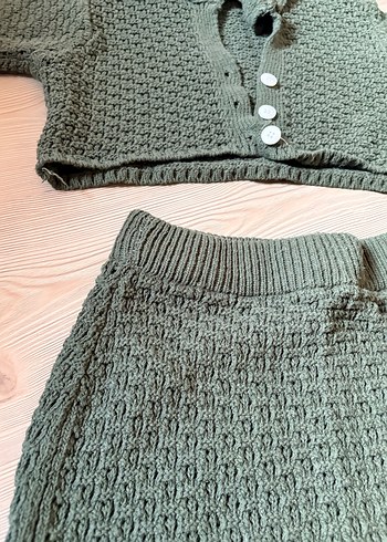 Kadın Yeşil Triko Uzun Etek ve Kısa Kollu Üst Takım - Görsel 2