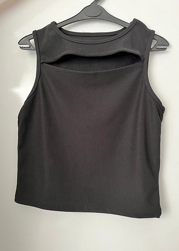 s Beden Siyah Yüksek Yakalı Kolsuz Crop Top