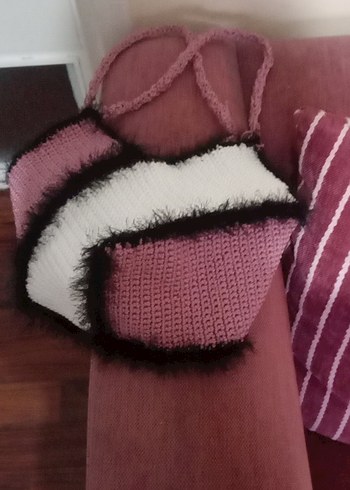 Bordo Bağcıklı Kürklü Örgü Kadın Çanta bulmaca çanta - Görsel 10