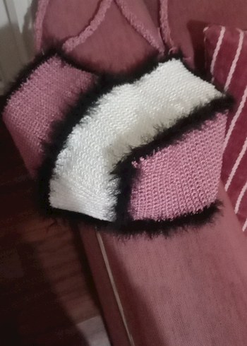 Bordo Bağcıklı Kürklü Örgü Kadın Çanta bulmaca çanta - Görsel 9