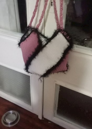 Bordo Bağcıklı Kürklü Örgü Kadın Çanta bulmaca çanta - Görsel 3