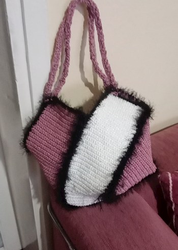 Bordo Bağcıklı Kürklü Örgü Kadın Çanta bulmaca çanta - Görsel 11