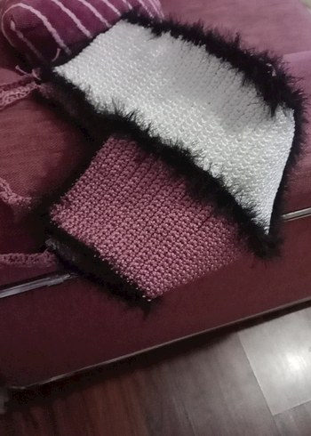 Bordo Bağcıklı Kürklü Örgü Kadın Çanta bulmaca çanta - Görsel 8