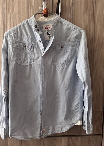 m Beden Mavi beyaz çizgili vintage Erkek Gömlek