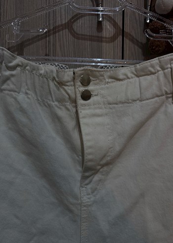Diğer Düğmeli Beyaz Keten jogger Kadın Pantolon m beden