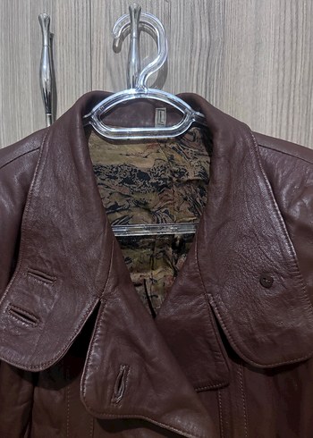 l Beden Vintage Düğmeli Kahverengi Deri Kadın Ceket