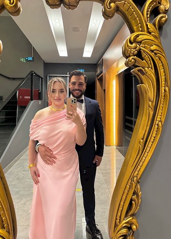 Pembe Drapeli Uzun elbise - Görsel 3