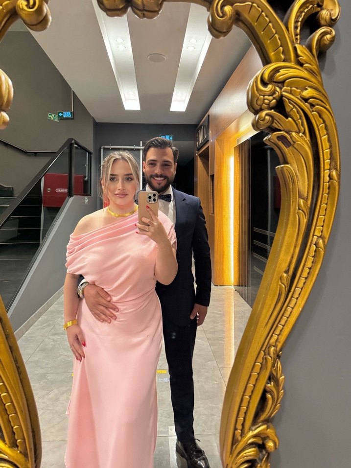 Pembe Drapeli Uzun elbise - Görsel 3