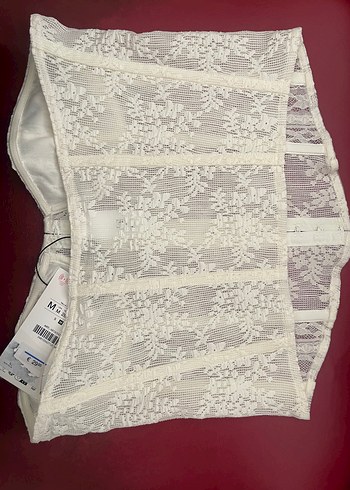 m Beden Zara y2k tatlı dantelli korse straplez top üst