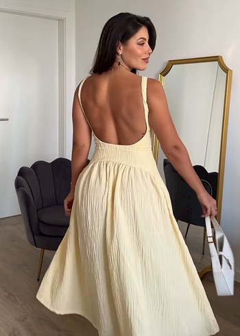 Zara Zara Sarı Uzun Piliseli Elbise