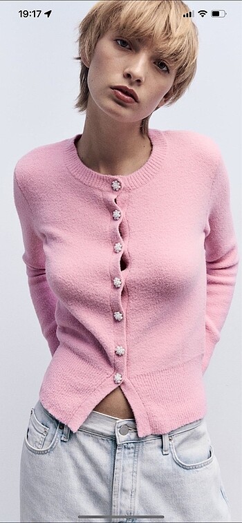 Zara pembe incili yumoş yumuşak hırka