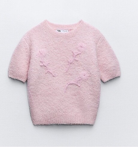 Zara pembe işlemeli örgü yumoş kazak