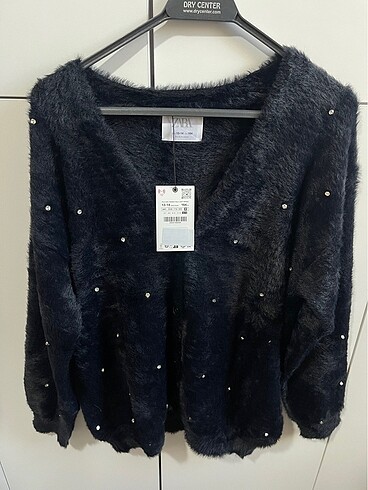 Zara parlak taşlı suni peluş tüylü hırka