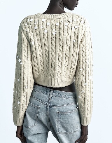 Zara Boncuklu taşlı crop triko hırka ZARA