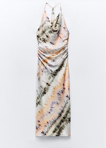 Zara Batik desen sırt detay saten elbise zara