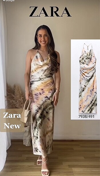 Batik desen sırt detay saten elbise zara