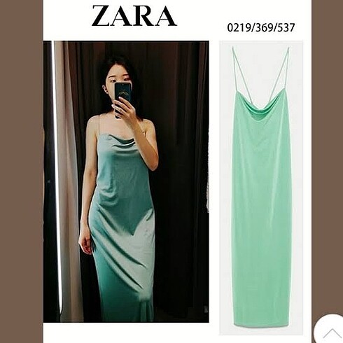 Zara Zara degaje yaka turkuaz saten elbise