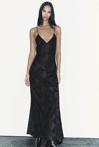 Zara model kontrast kareli elbise