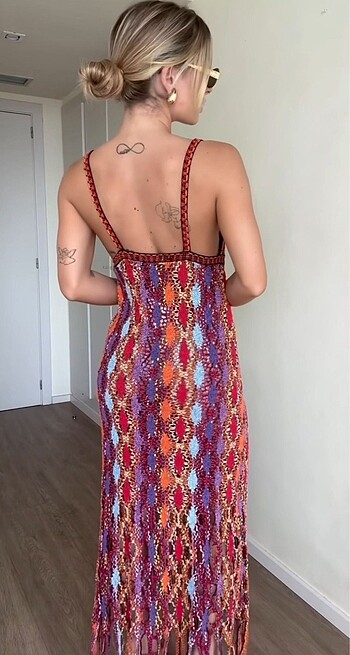 s Beden Zara püsküllü triko kroşe elbise