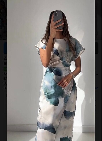 m Beden Zara saten batik midi elbise