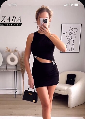 s Beden Zara siyah taşlı fiyonk cut out elbise