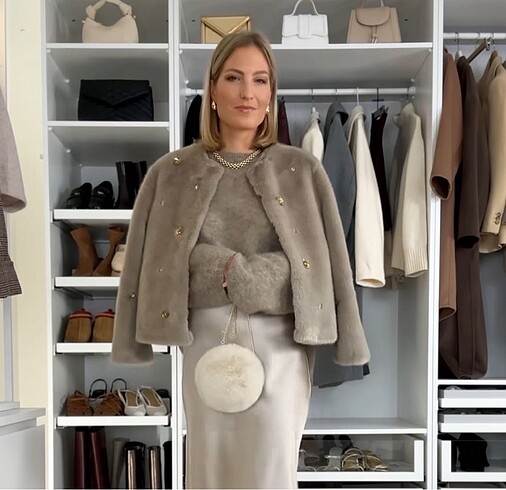 xl Beden Zara mücevher taşlı peluş tüylü kürk ceket
