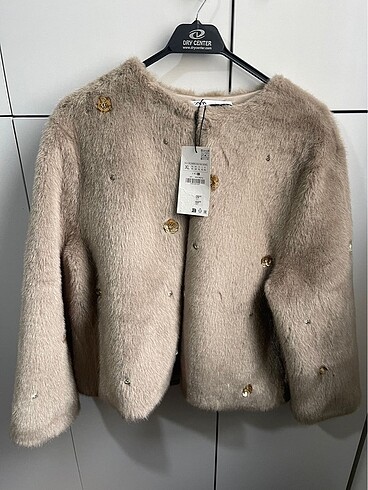 Zara mücevher taşlı peluş tüylü kürk ceket