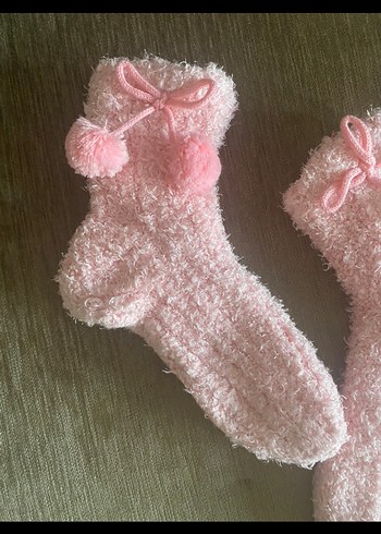 Kız Çocuk Pembe Örgü Sıcak Ev Çorabı - Görsel 2
