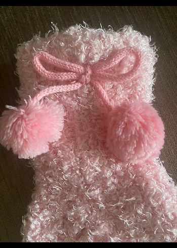 Kız Çocuk Pembe Örgü Sıcak Ev Çorabı - Görsel 4