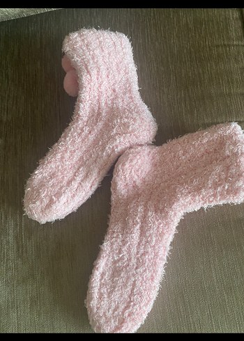 Kız Çocuk Pembe Örgü Sıcak Ev Çorabı - Görsel 3