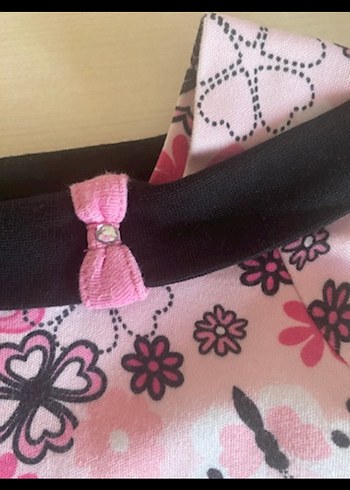 Pembe Çiçek Desenli Kız Tişörtü Dantel Detaylı - Görsel 2