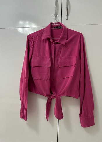 Düğmeli Uzun Kollu Pembe Kadın Gömlek
