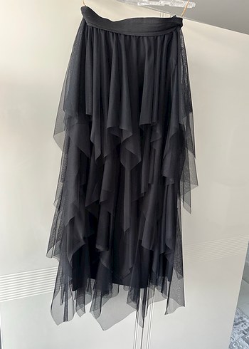 Siyah Uzun Kat Kat Fırfırlı Gotik Etek