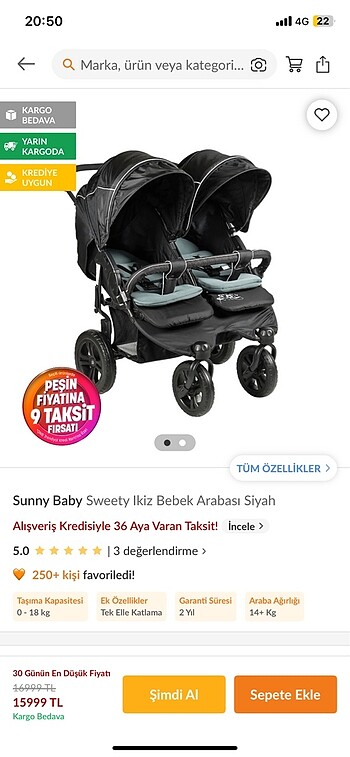 Sunny baby ikiz bebek arabası