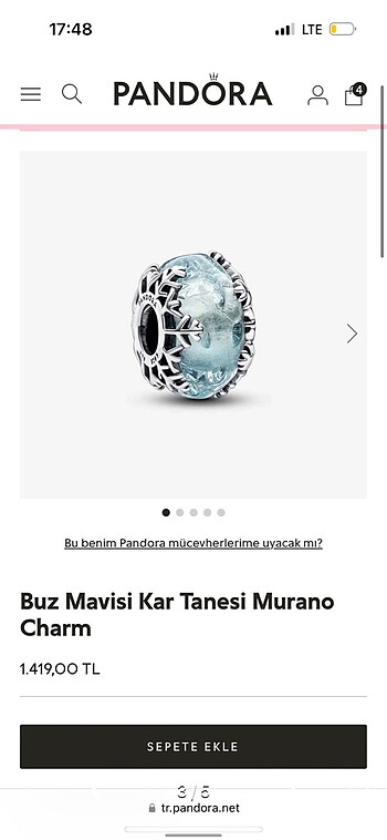  Beden Pandora buz mavisi kar tanesi charm murano