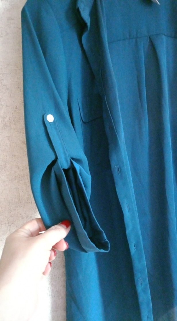 Düğmeli Mavi Midi Kadın Gömlek - Görsel 2