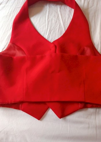 Kırmızı V Yakalı Düğmeli Kadın Yelek - Görsel 3