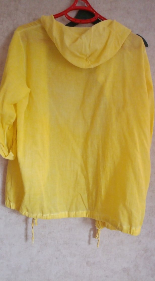 Düğmeli Sarı Kadın keten gömlek - Görsel 2