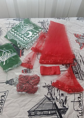 Henna Gelinlik Kirmizi Yesil Gelinlik Aksesuar Seti