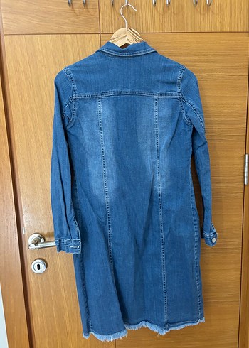 Diğer Uzun Mavi Kadın Denim Ceket