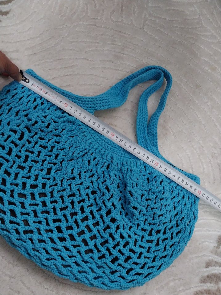 Mavi Örgü Bohem Kadın Çanta - Görsel 3
