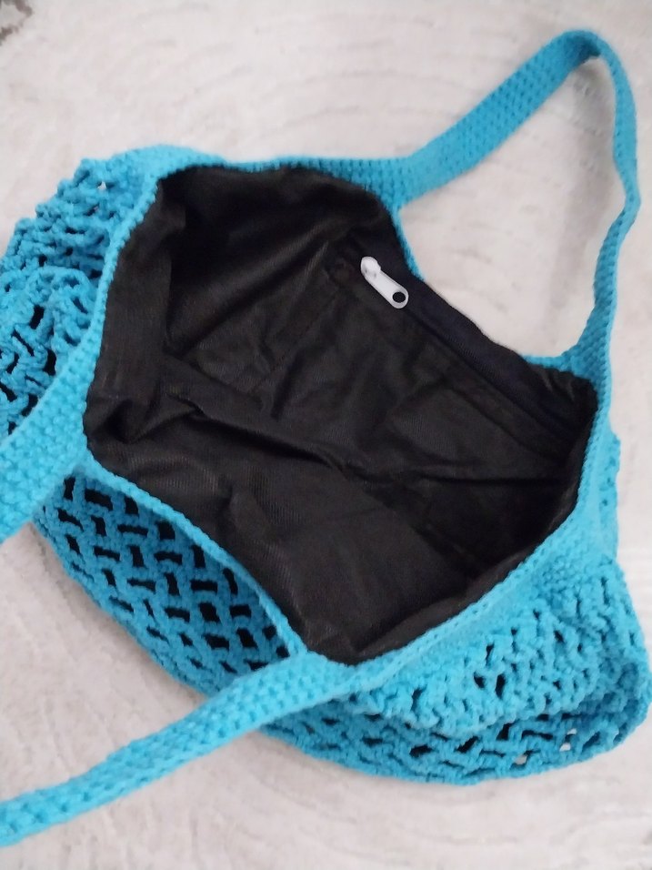 Mavi Örgü Bohem Kadın Çanta - Görsel 2