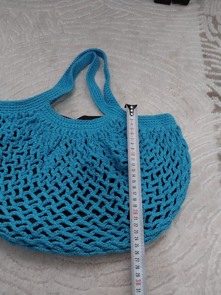 Mavi Örgü Bohem Kadın Çanta - Görsel 4