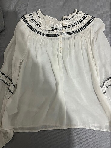s Beden beyaz Renk H&M İşlemeli Bluz