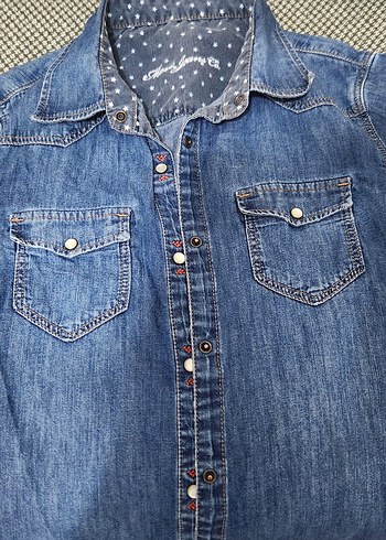 Diğer Düğmeli Kadın Mavi Denim Gömlek